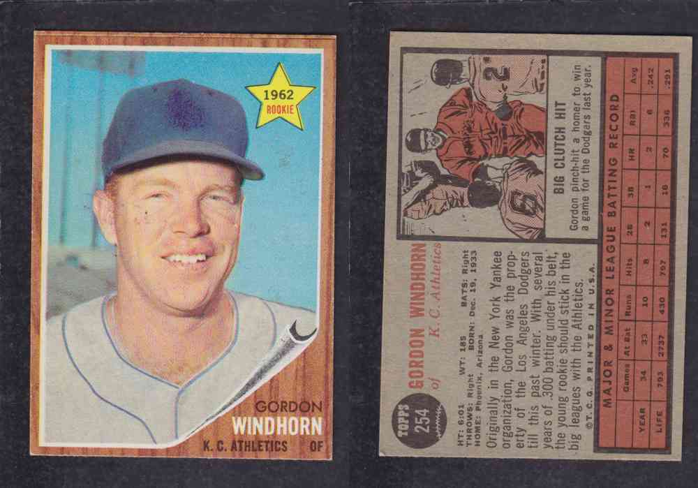 1962  TOPPS BASEBALL CARD #254  G. WINDHORN photo