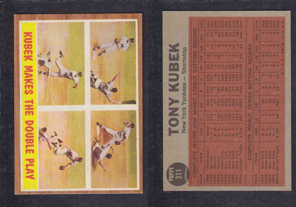 1962  TOPPS BASEBALL CARD #311  TONY KUBEK photo