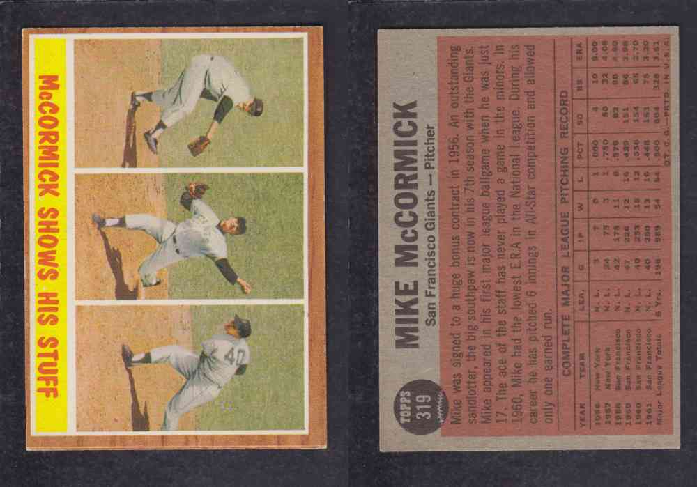 1962  TOPPS BASEBALL CARD #319  MIKE McCORMICK photo