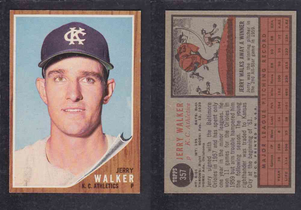 1962  TOPPS BASEBALL CARD #357  J. WALKER photo