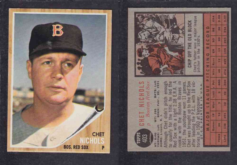 1962  TOPPS BASEBALL CARD #403  C. NICHOLS photo