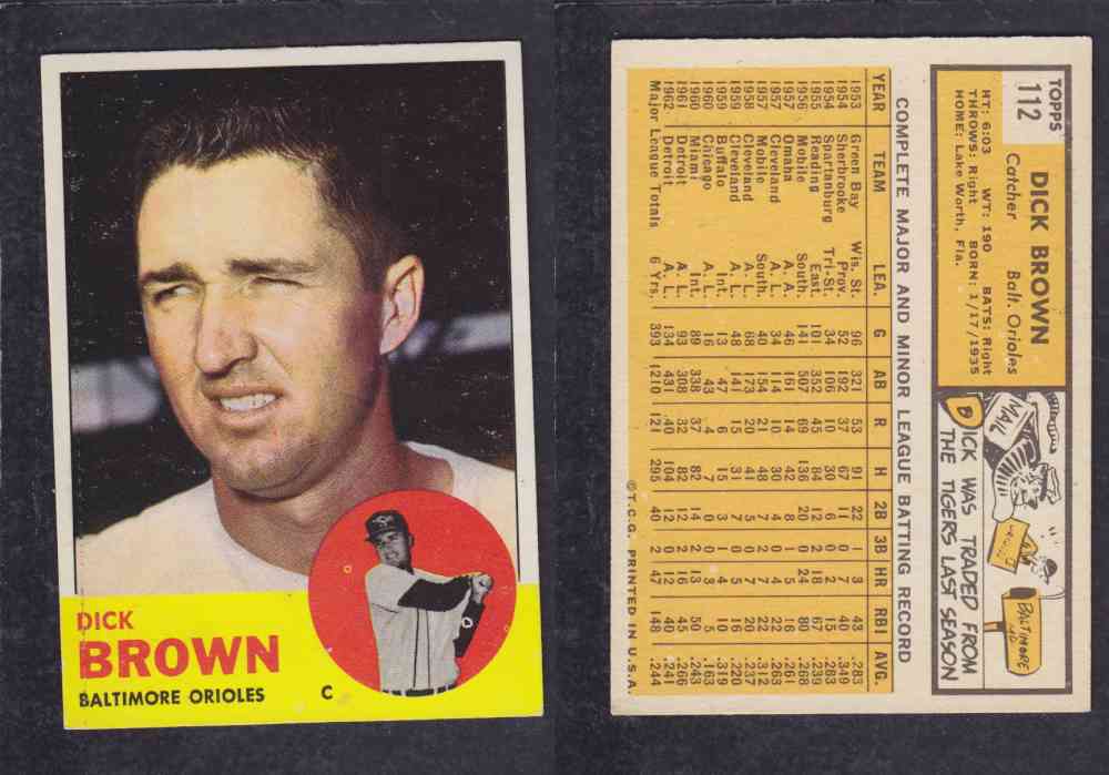 1963  TOPPS BASEBALL CARD  #112  D. BROWN photo
