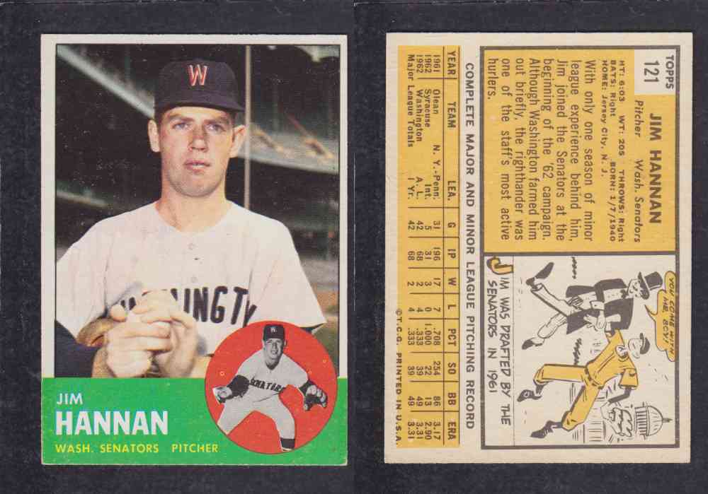 1963  TOPPS BASEBALL CARD  #121  J. HANNAN photo