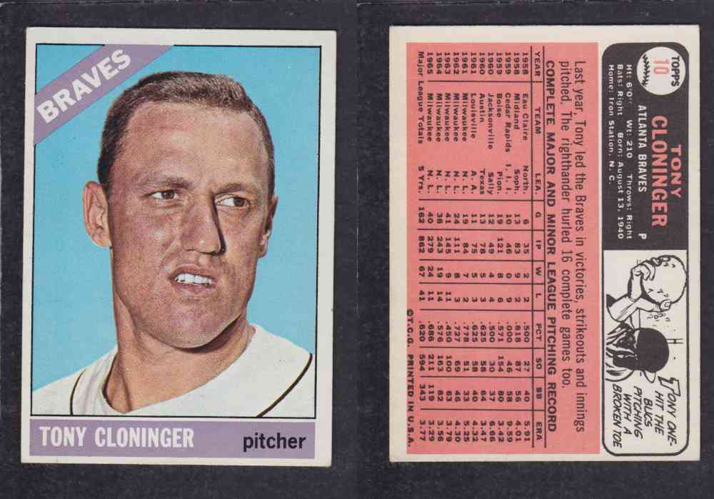 1966  TOPPS BASEBALL CARD  #10  T. CLONINGER photo
