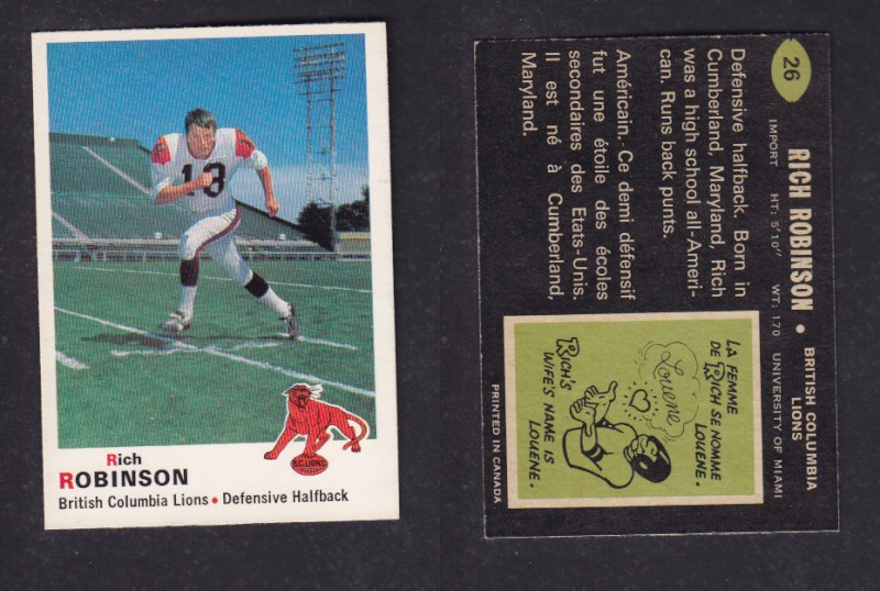 1970 CFL O-PEE-CHEE FOOTBALL CARD #26 R. ROBINSON photo