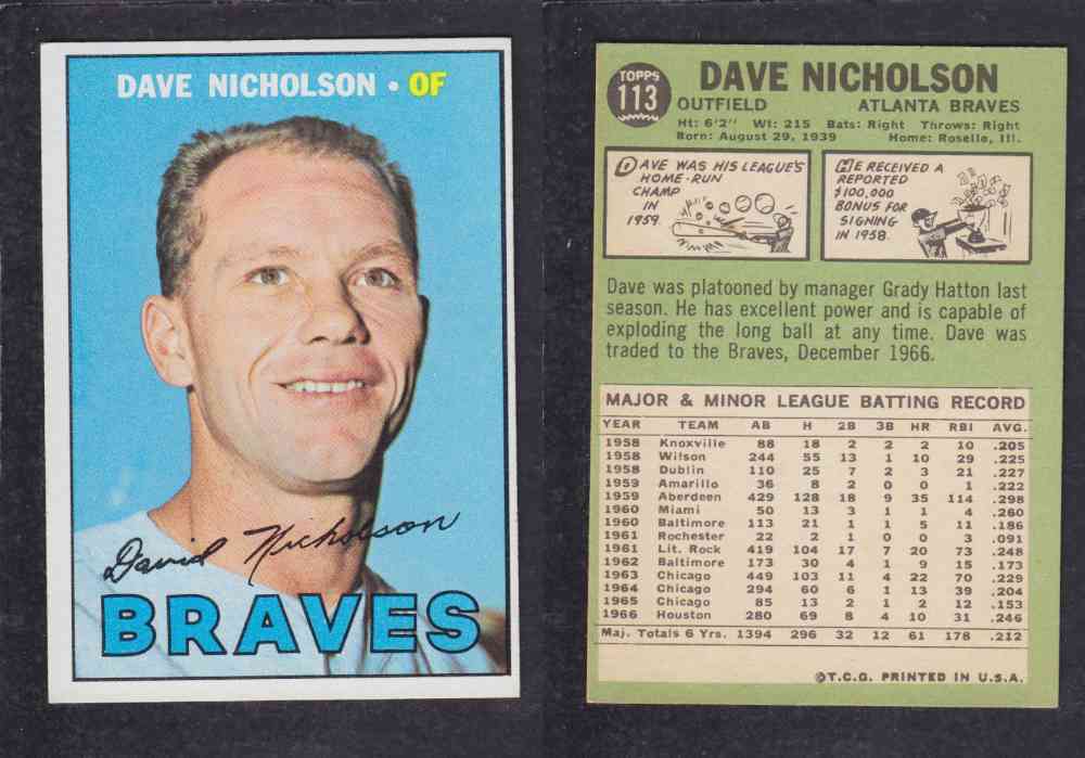 1967   TOPPS BASEBALL CARD  #113  D. NICHOLSON photo