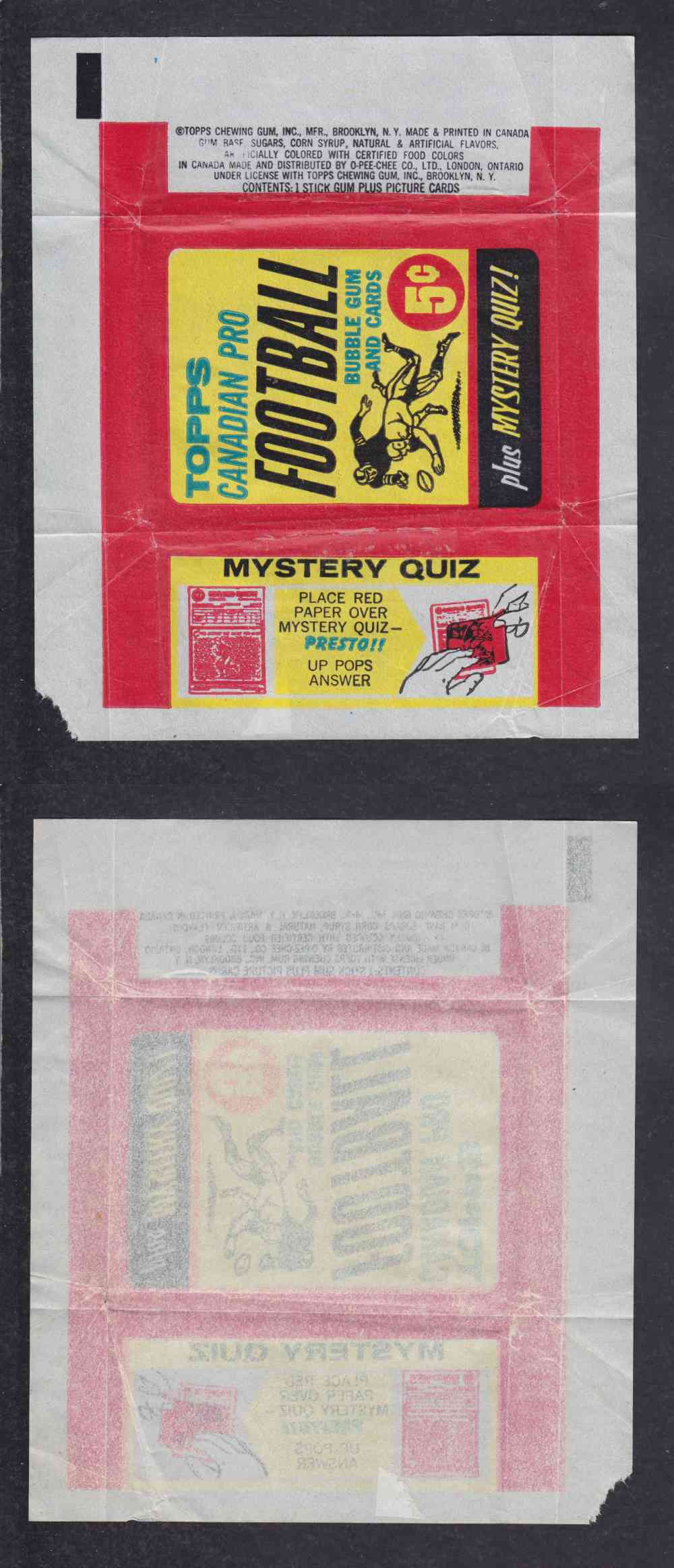 1963  CFL TOPPS  FOOTBALL CARD WRAPPER photo