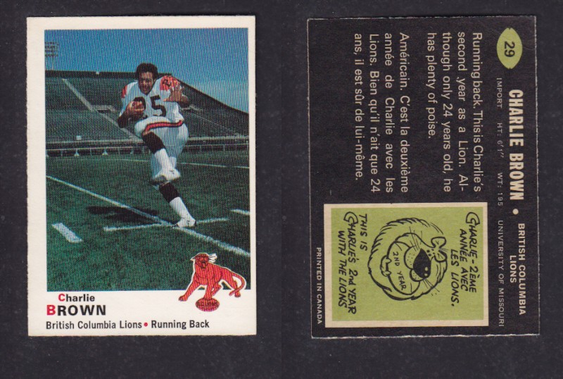 1970 CFL O-PEE-CHEE FOOTBALL CARD #29 C. BROWN photo