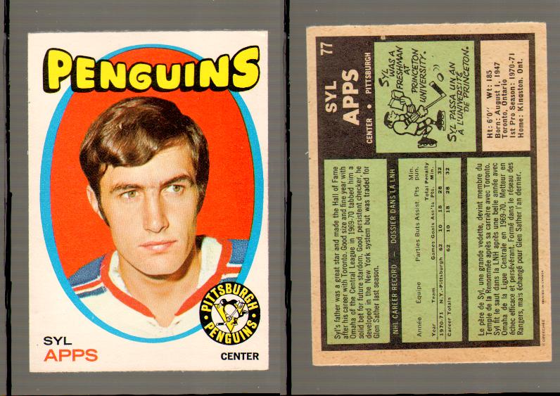 1971-72 O-PEE-CHEE HOCKEY CARD #77 S.APPS RC photo