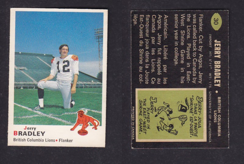 1970 CFL O-PEE-CHEE FOOTBALL CARD #30 J. BRADLEY photo
