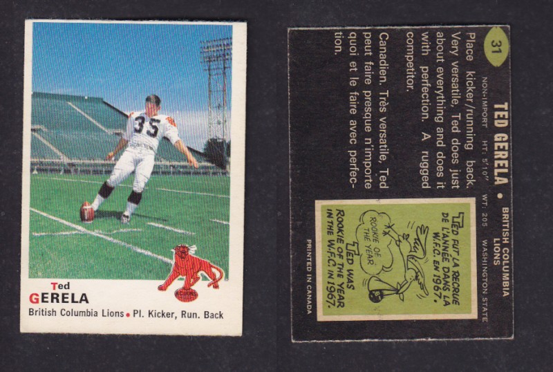 1970 CFL O-PEE-CHEE FOOTBALL CARD #31 T. GERELA photo