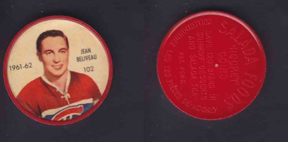 1961-62 SHIRRIFF SALADA HOCKEY COIN #102  J. BELIVEAU photo