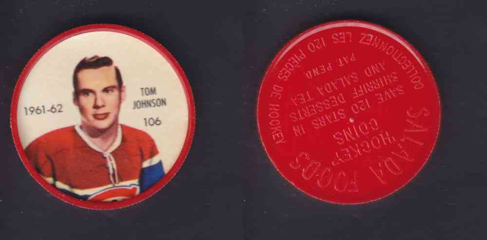 1961-62 SHIRRIFF SALADA HOCKEY COIN #106  T. JOHNSON photo