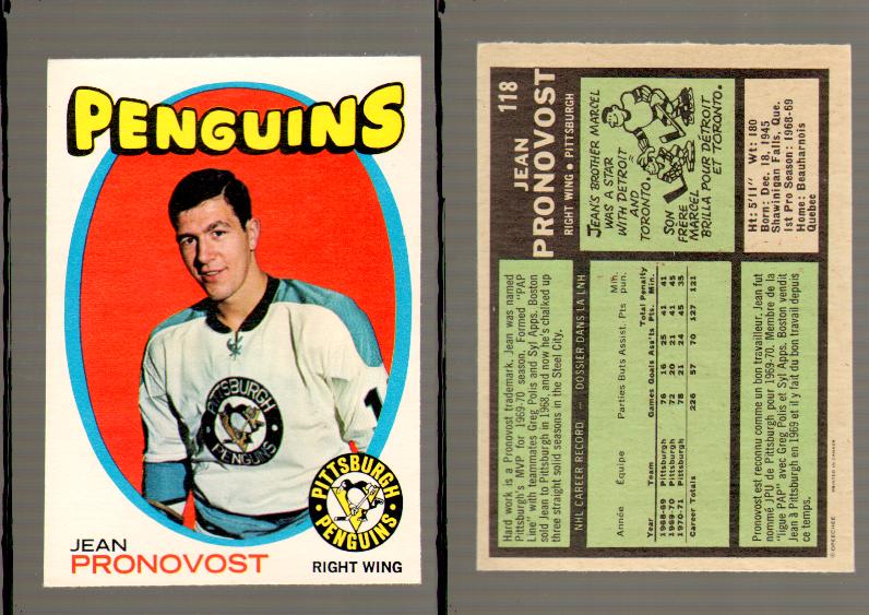 1971-72 O-PEE-CHEE HOCKEY CARD #118 J.PRONOVOST photo