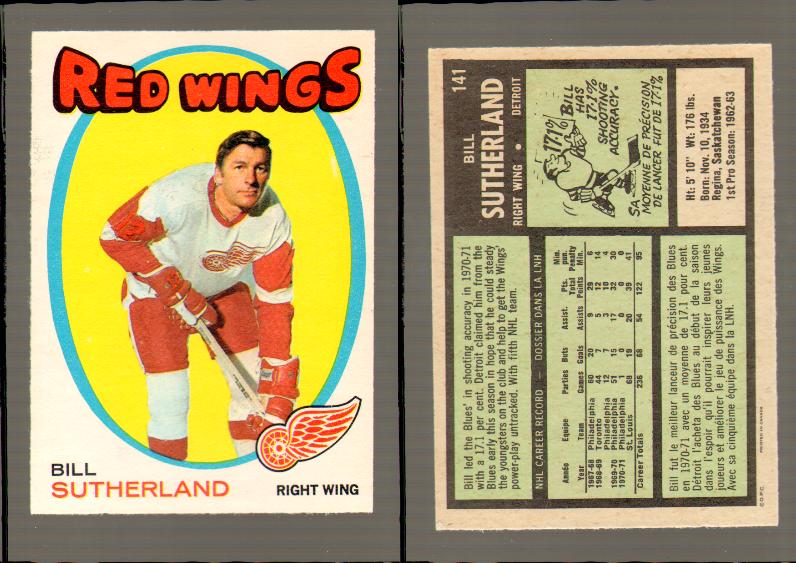 1971-72 O-PEE-CHEE HOCKEY CARD #141 B.SUTHERLAND photo