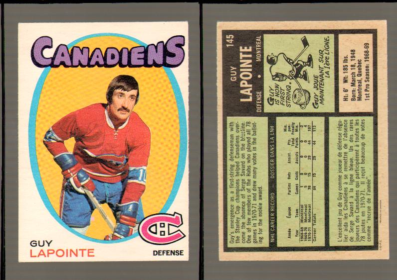 1971-72 O-PEE-CHEE HOCKEY CARD #145 G.LAPOINTE photo