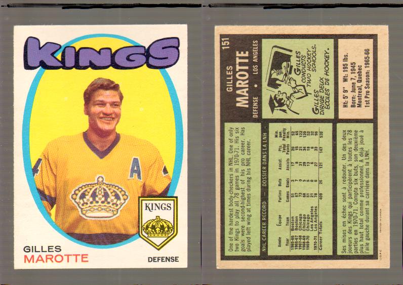 1971-72 O-PEE-CHEE HOCKEY CARD #151 G.MAROTTE photo