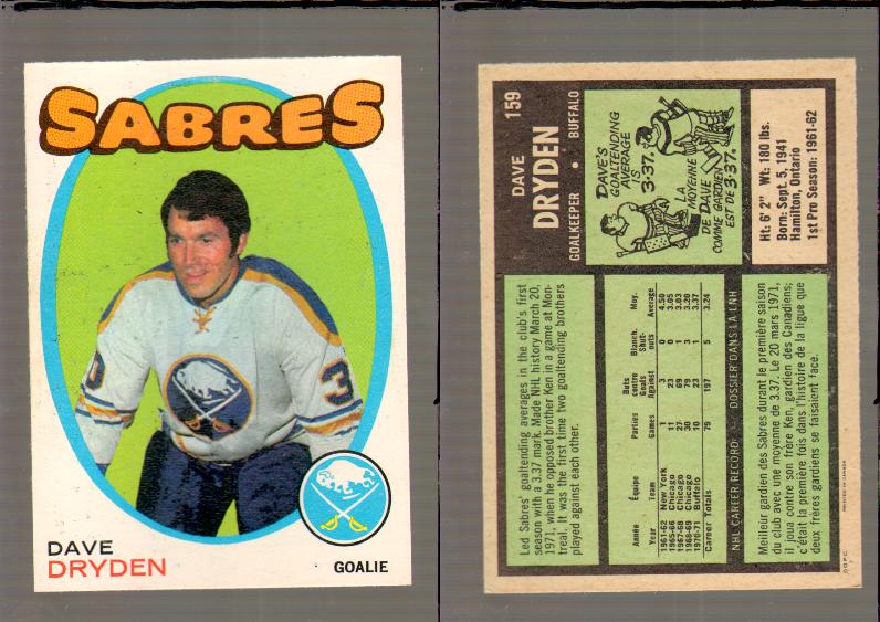 1971-72 O-PEE-CHEE HOCKEY CARD #159 D.DRYDEN photo