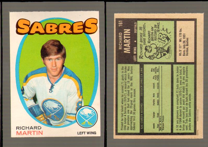 1971-72 O-PEE-CHEE HOCKEY CARD #161 R.MARTIN RC photo