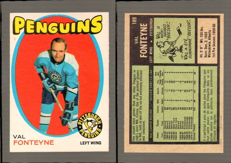 1971-72 O-PEE-CHEE HOCKEY CARD #189 V.FONTEYNE photo