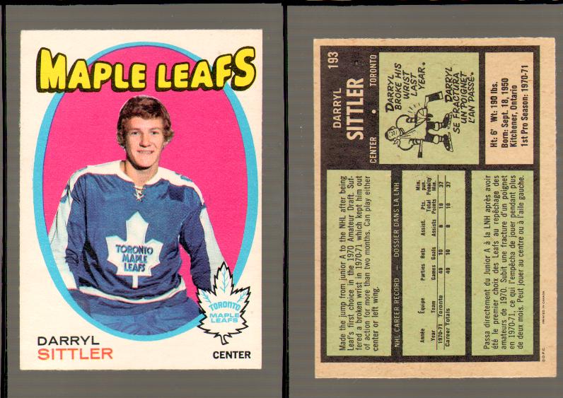 1971-72 O-PEE-CHEE HOCKEY CARD #193 D.SITTLER photo