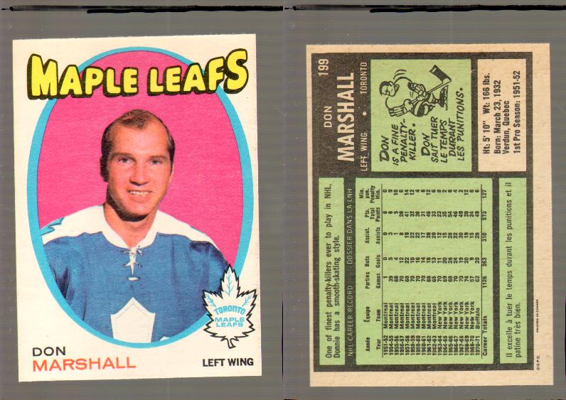 1971-72 O-PEE-CHEE HOCKEY CARD #199 D.MARSHALL photo