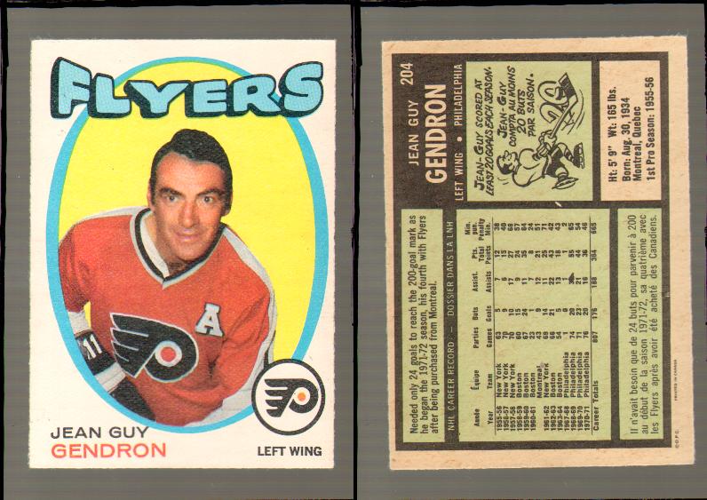 1971-72 O-PEE-CHEE HOCKEY CARD #204 J.G. GENDRON photo