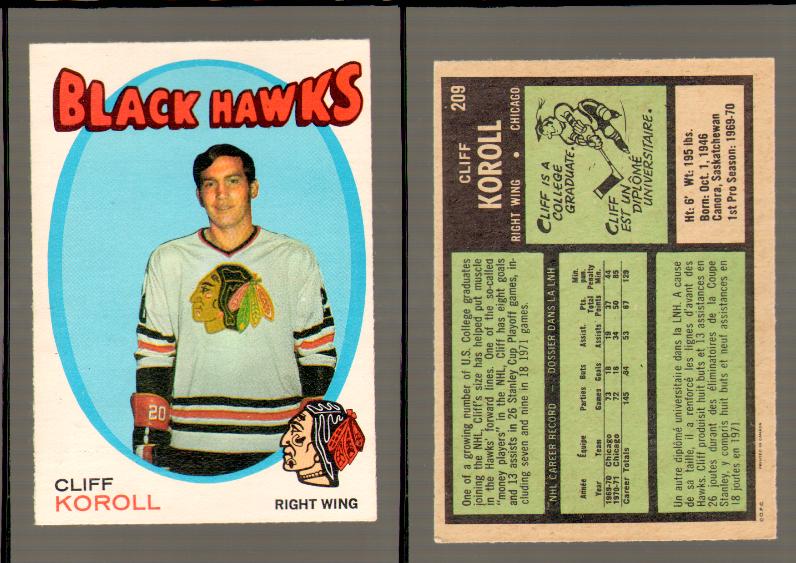 1971-72 O-PEE-CHEE HOCKEY CARD #209 C.KOROLL photo