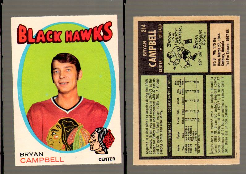 1971-72 O-PEE-CHEE HOCKEY CARD #214 B.CAMPBELL photo