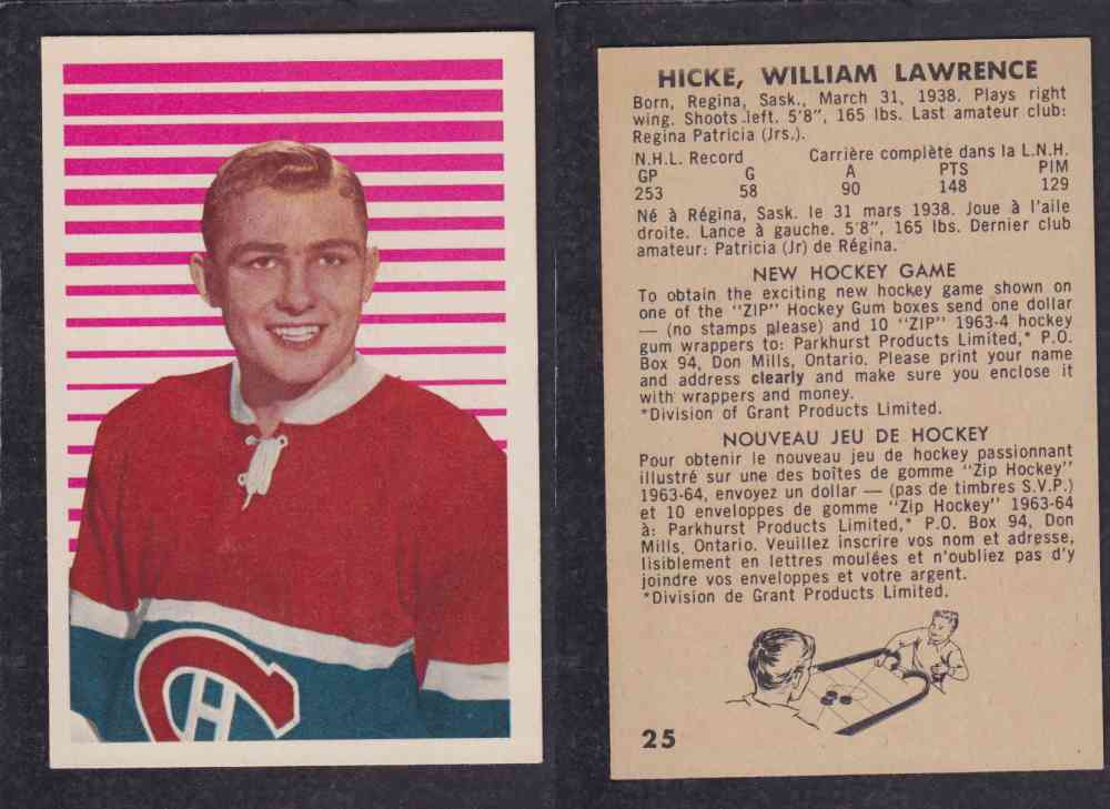 1963-64 PARKURST HOCKEY CARD #25 W. HICKE photo