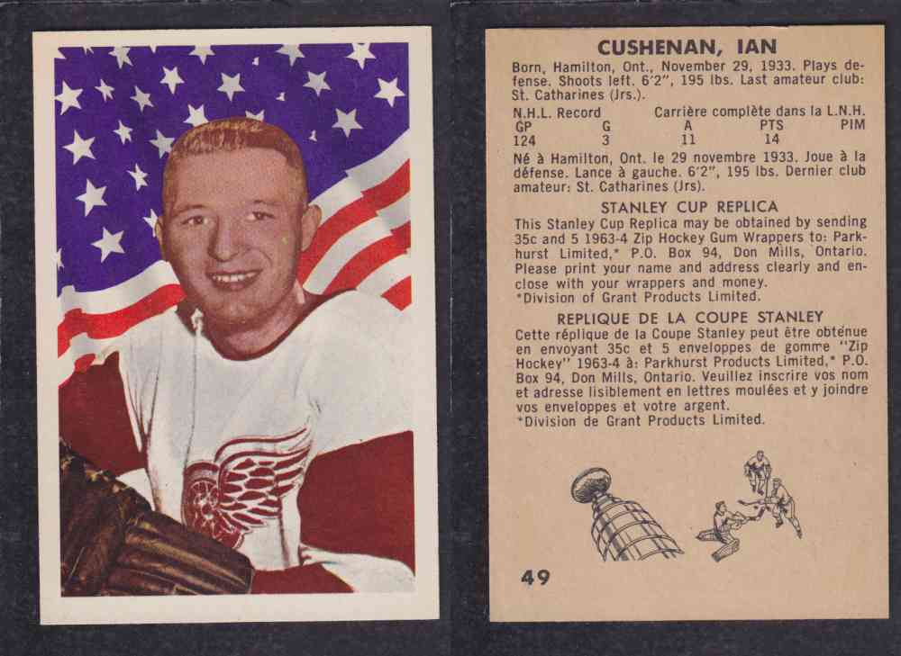 1963-64 PARKURST HOCKEY CARD #49 I. CUSHENAN photo