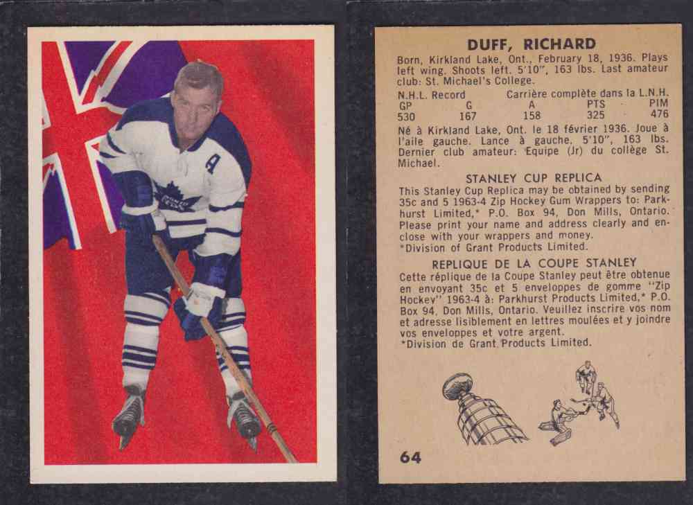 1963-64 PARKURST HOCKEY CARD #64 R. DUFF photo