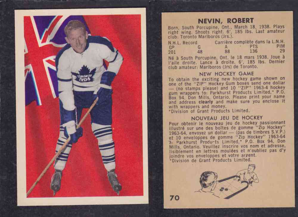 1963-64 PARKURST HOCKEY CARD #70 R. NEVIN photo