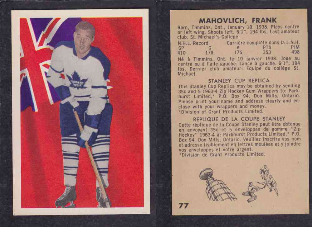 1963-64 PARKURST HOCKEY CARD #77 F. MAHOVLICH photo