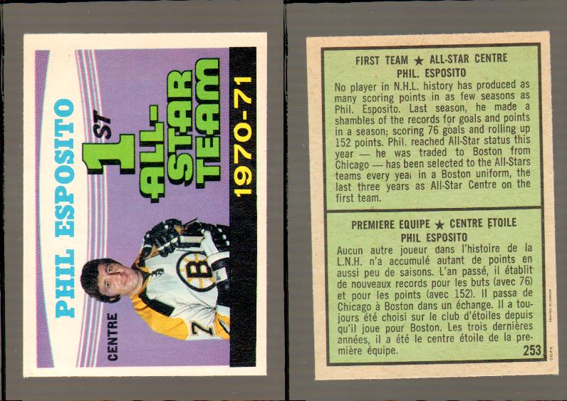 1971-72 O-PEE-CHEE HOCKEY CARD #253P.ESPOSITO 1AS photo