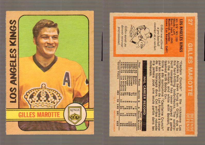 1972-73 O-PEE-CHEE HOCKEY CARD #27 G.MAROTTE photo