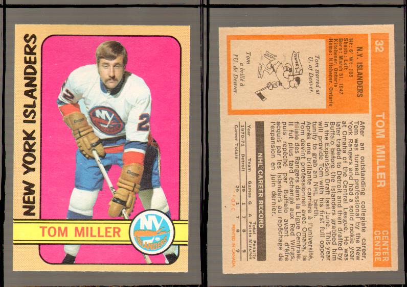 1972-73 O-PEE-CHEE HOCKEY CARD #32 T.MILLER photo