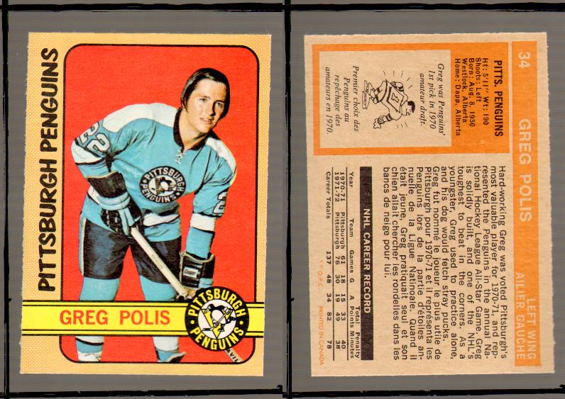 1972-73 O-PEE-CHEE HOCKEY CARD #34 G.POLIS photo