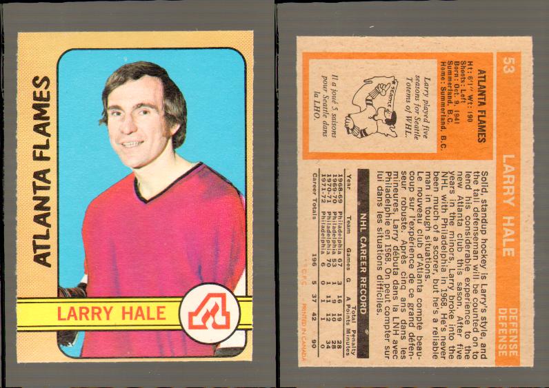 1972-73 O-PEE-CHEE HOCKEY CARD #53 L.HALE photo