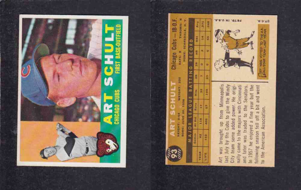1960 TOPPS BASEBALL CARD #93 A. SCHULT photo