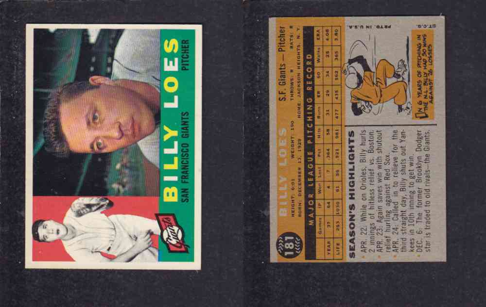 1960 TOPPS BASEBALL CARD #181 B. LOES photo