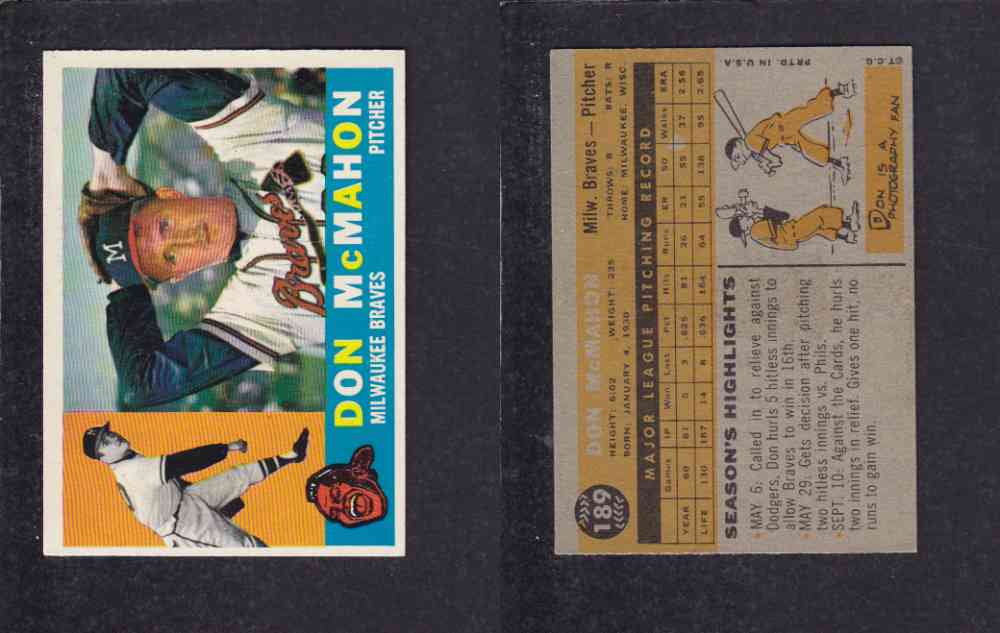 1960 TOPPS BASEBALL CARD #189 D. MCMAHON photo