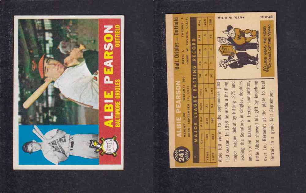 1960 TOPPS BASEBALL CARD #241 A. PEARSON photo