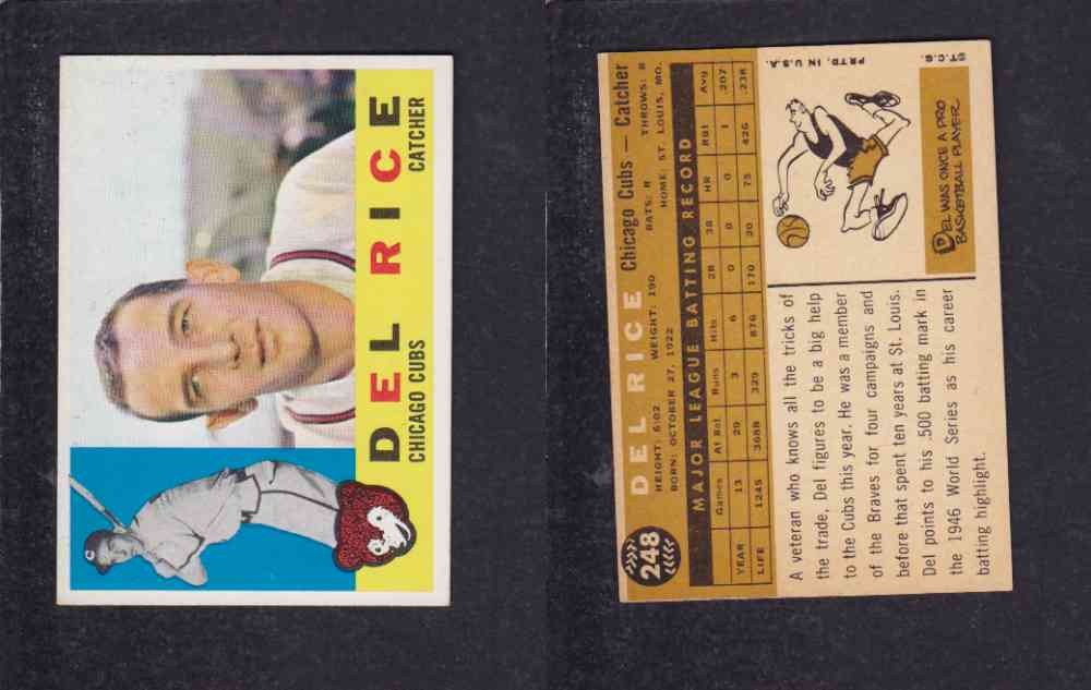 1960 TOPPS BASEBALL CARD #248 D. RICE photo