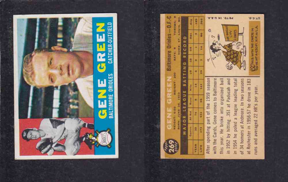 1960 TOPPS BASEBALL CARD #269 G. GREEN photo