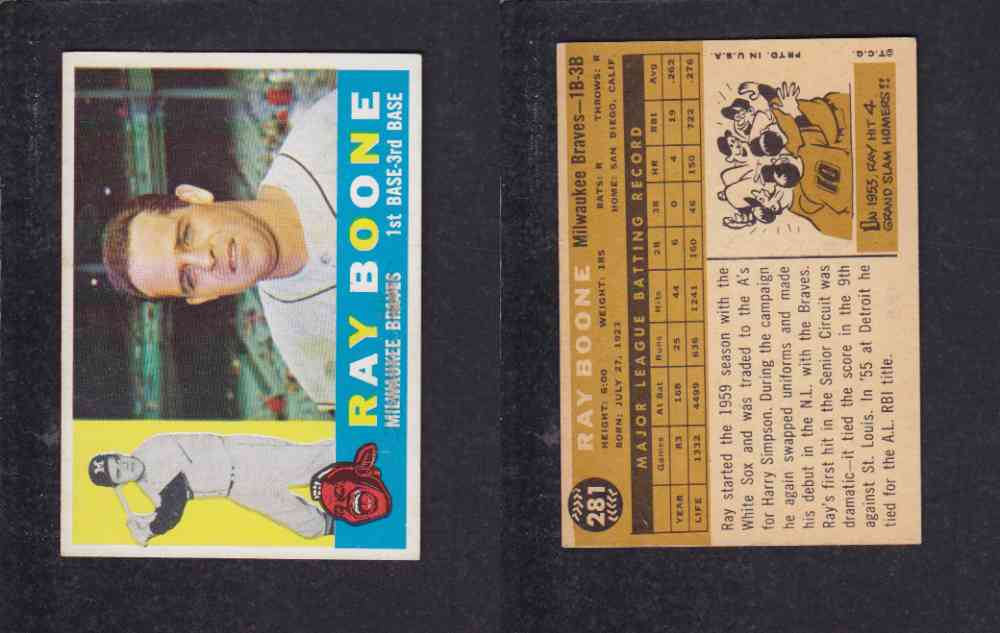1960 TOPPS BASEBALL CARD #281 R. BOONE photo