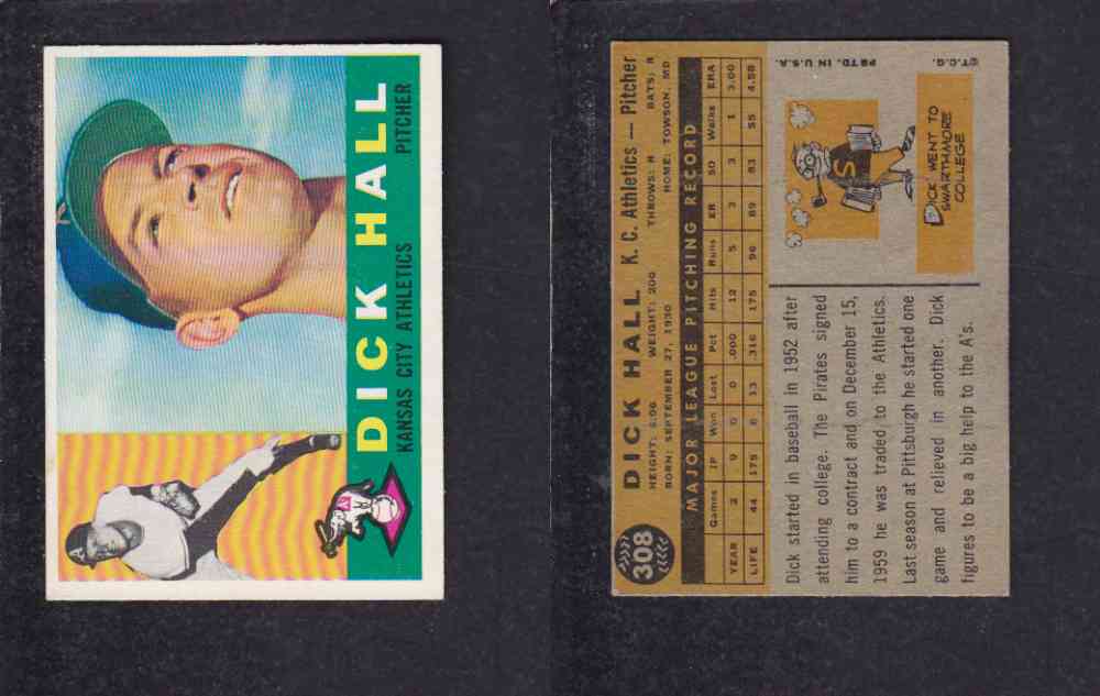 1960 TOPPS BASEBALL CARD #308 D. HALL photo
