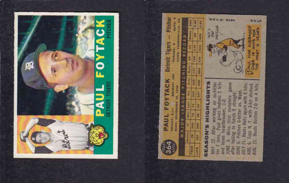 1960 TOPPS BASEBALL CARD #364 P. FOYTACK photo