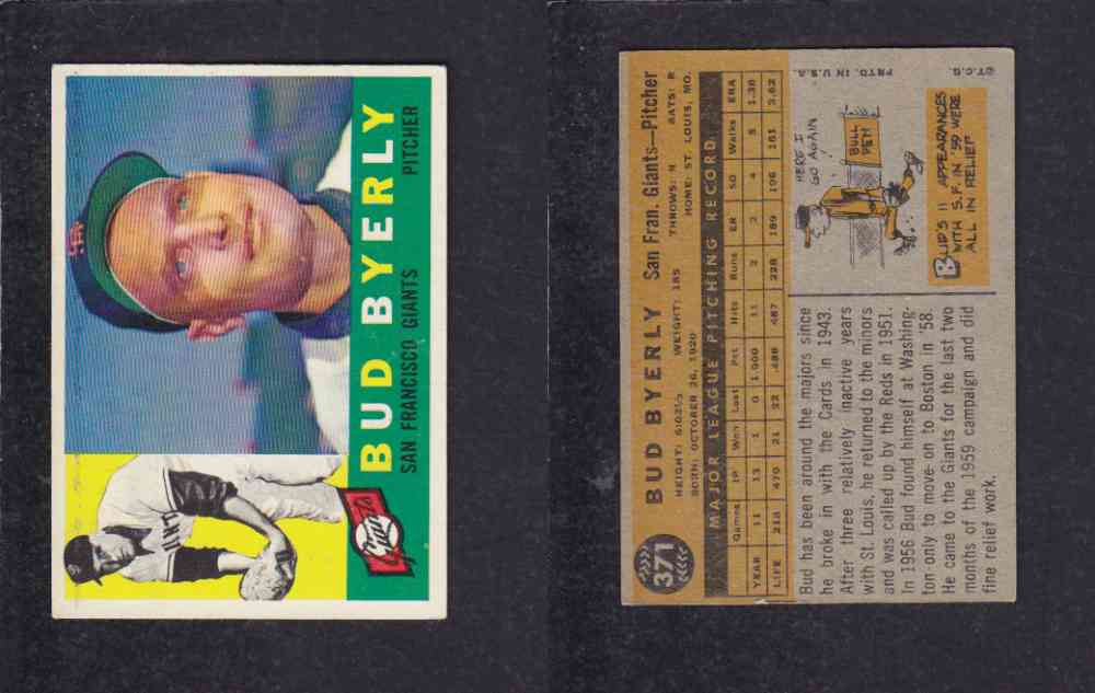 1960 TOPPS BASEBALL CARD #371 B. BYERLY photo