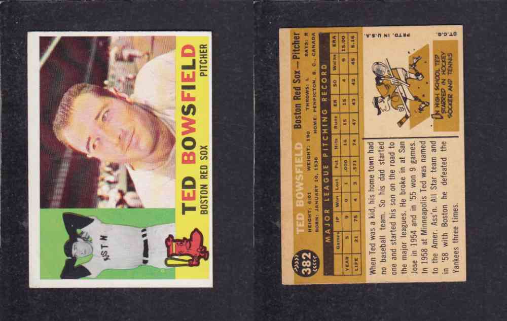 1960 TOPPS BASEBALL CARD #382 T. BOWSFIELD photo